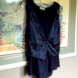 🔥$5 SALE! Bianca Nygard sleeveless tank w/silky vest. Navy blue sz 14 EUC
